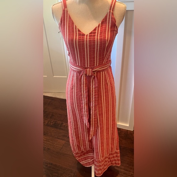 Ett:Twa Anthropologie Red  and White Striped Jumpsuit Size XS 100% Linen - Picture 1 of 11